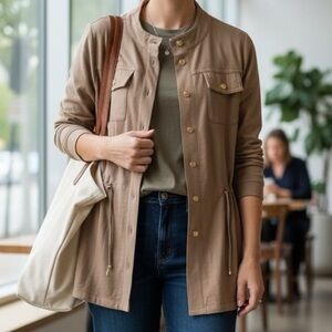 Susan Graver Utility Jacket in Tan NWT